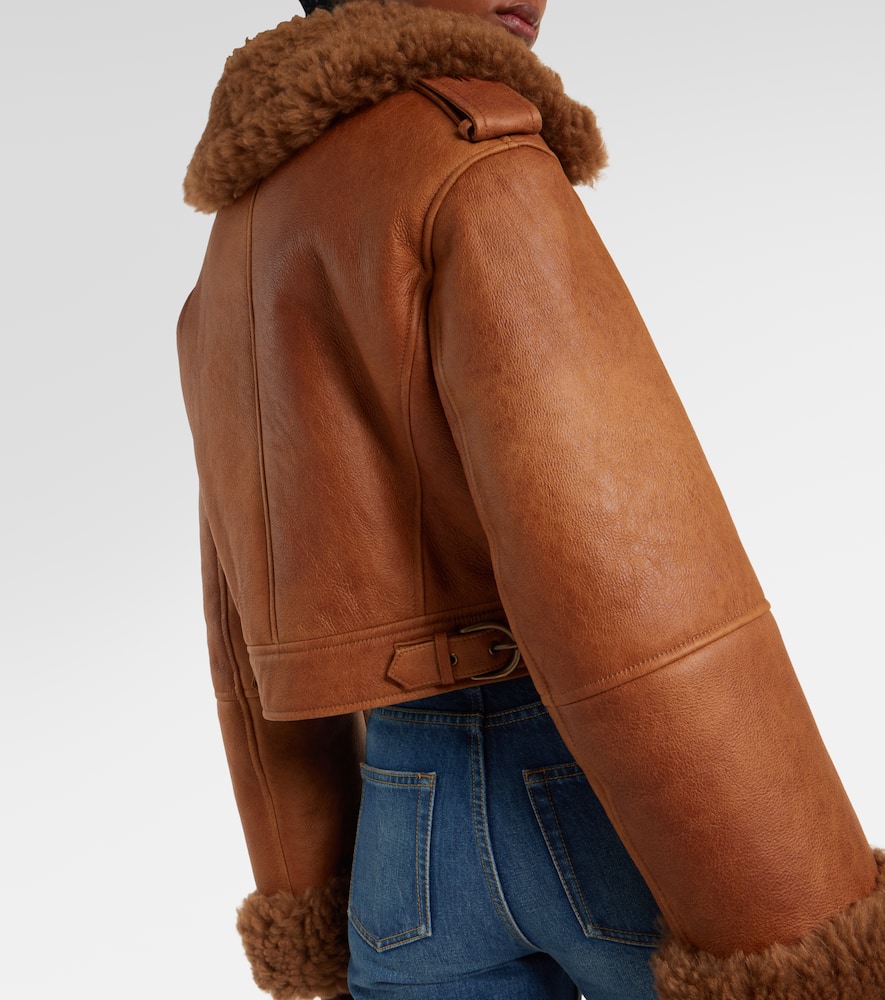 Chloé Cropped Shearling-trimmed Leather Jacket In Brown