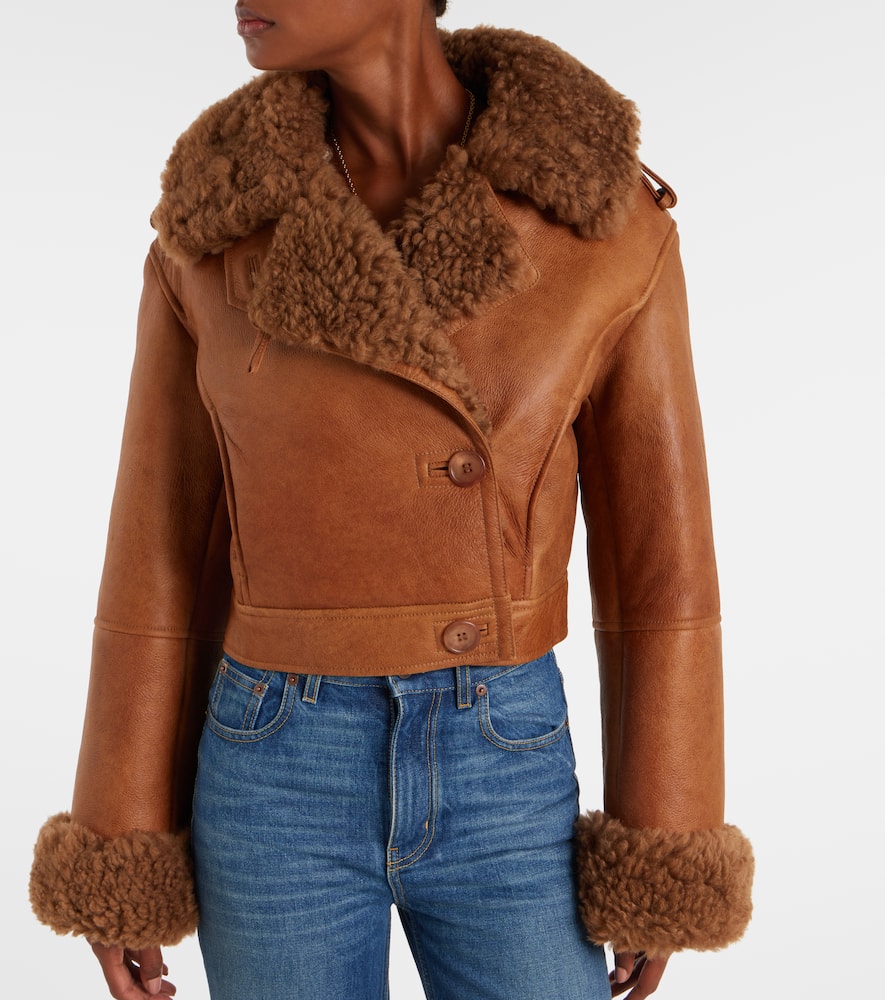 Chloé Cropped Shearling-trimmed Leather Jacket In Brown