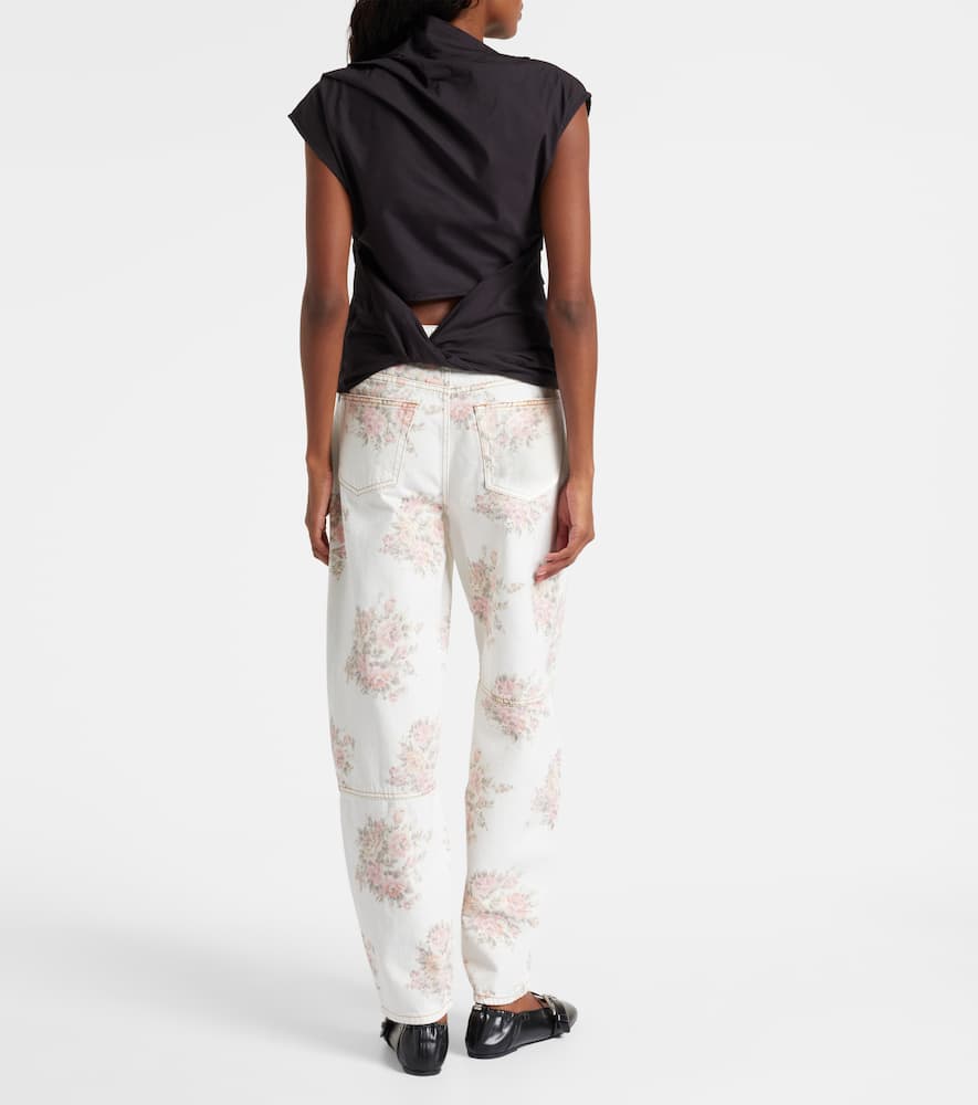 Ganni Ruched Cotton-blend Top In Brown
