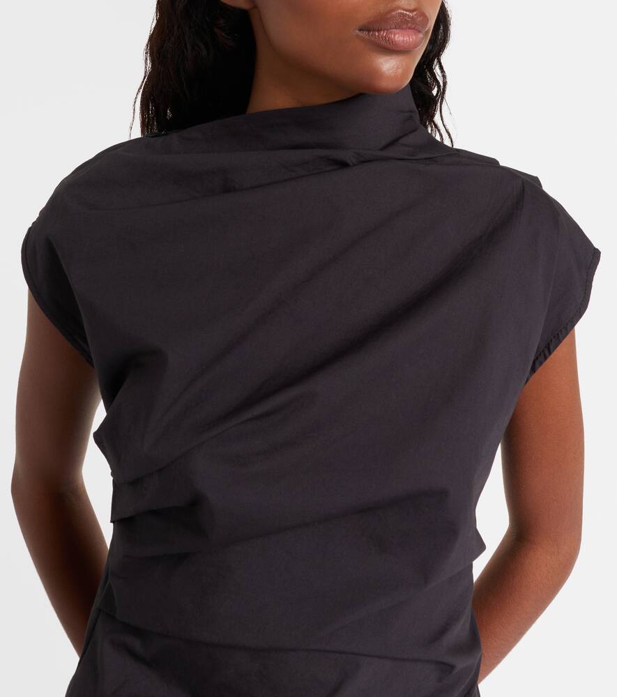 Ganni Ruched Cotton-blend Top In Brown