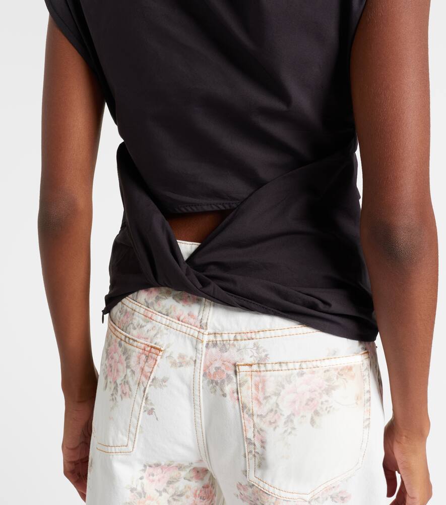 Ganni Ruched Cotton-blend Top In Brown