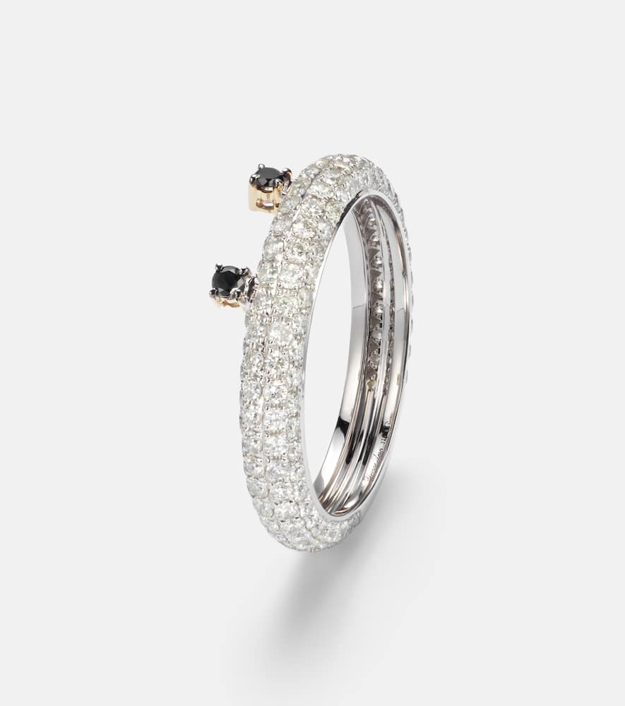 Yvonne Léon 9kt White Gold Ring With Black Diamonds And Grey Diamonds In White