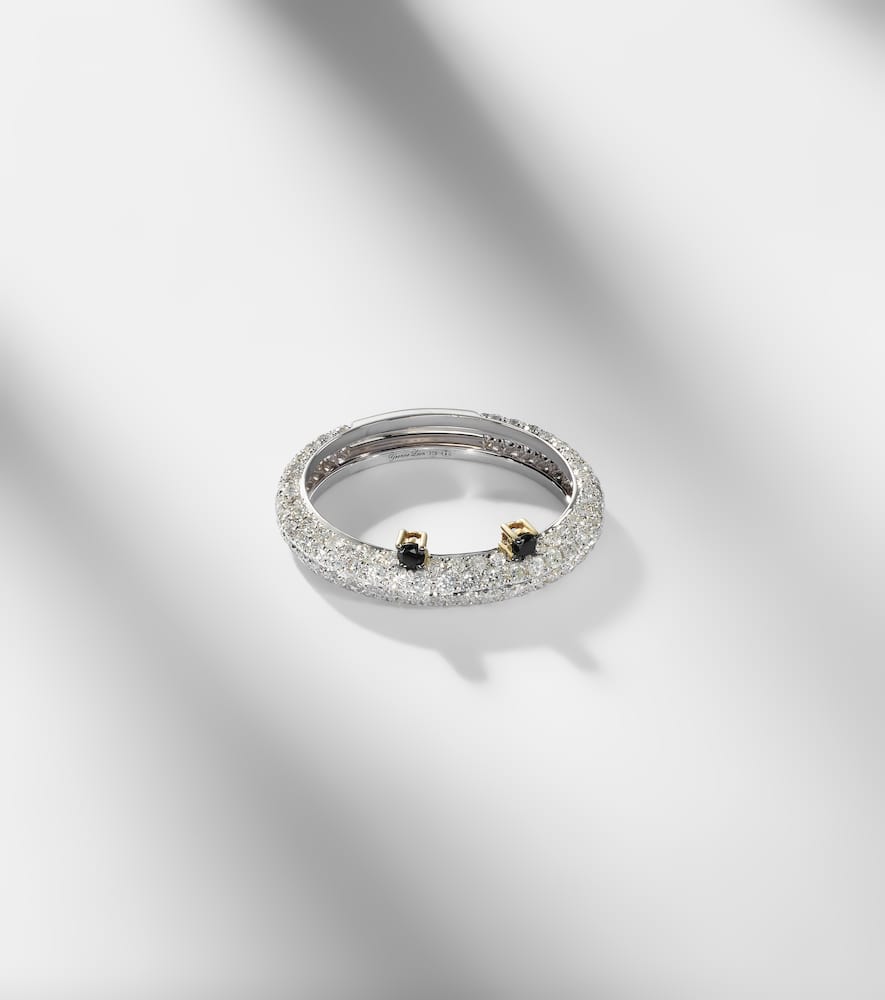 Yvonne Léon 9kt White Gold Ring With Black Diamonds And Grey Diamonds In White