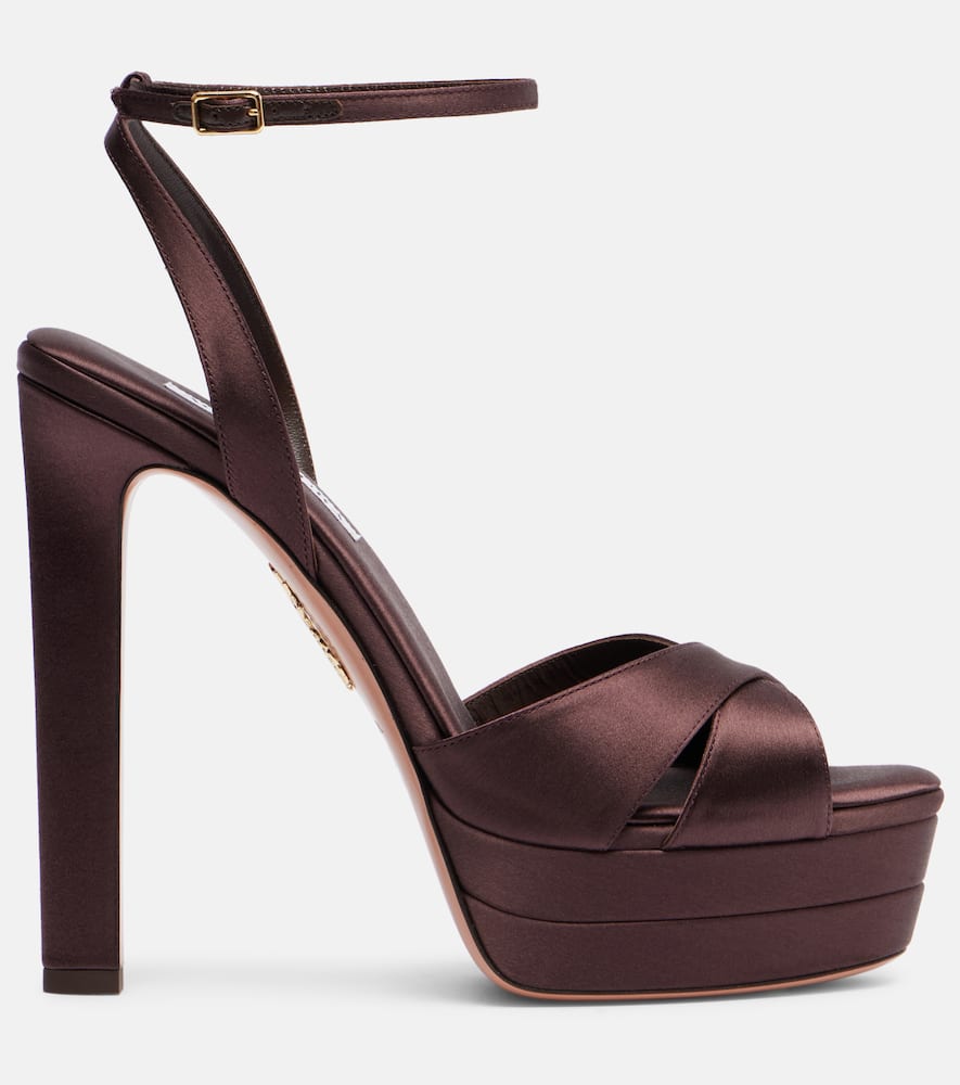 Aquazzura Divine 130 Satin Platform Sandals In Brown
