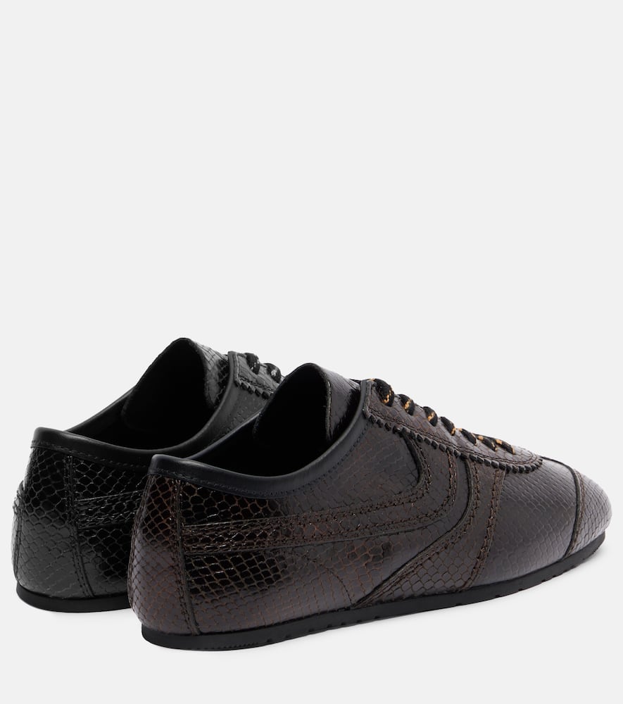 Dries Van Noten Snake-effect Leather Sneakers In Brown