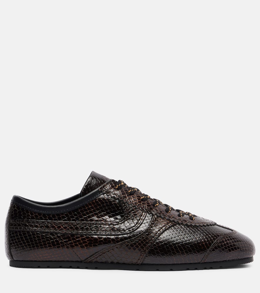 Dries Van Noten Snake-effect Leather Sneakers In Brown