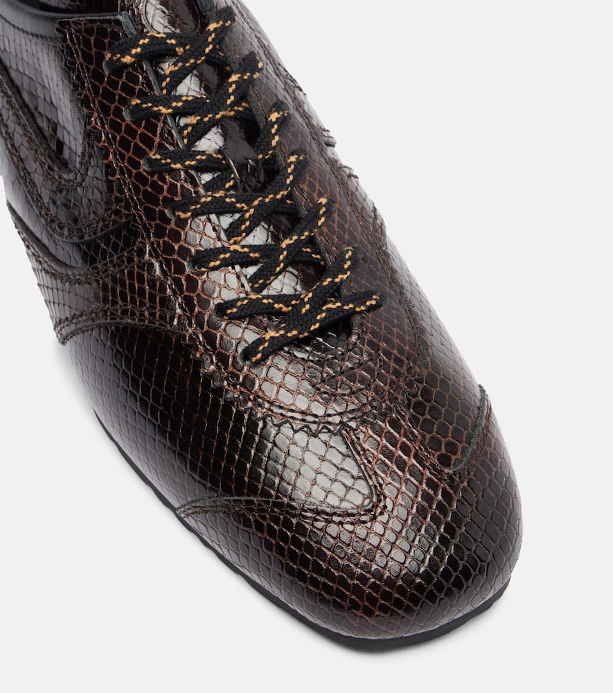 Dries Van Noten Snake-effect Leather Sneakers In Brown