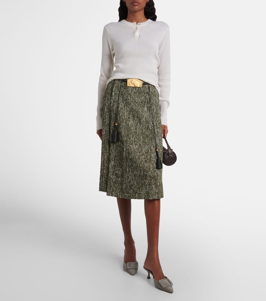 Xu Zhi Herringbone Midi Skirt In Green