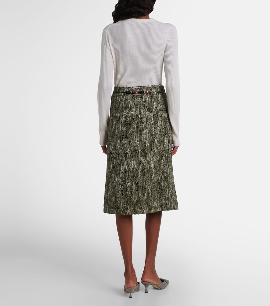 Xu Zhi Herringbone Midi Skirt In Green