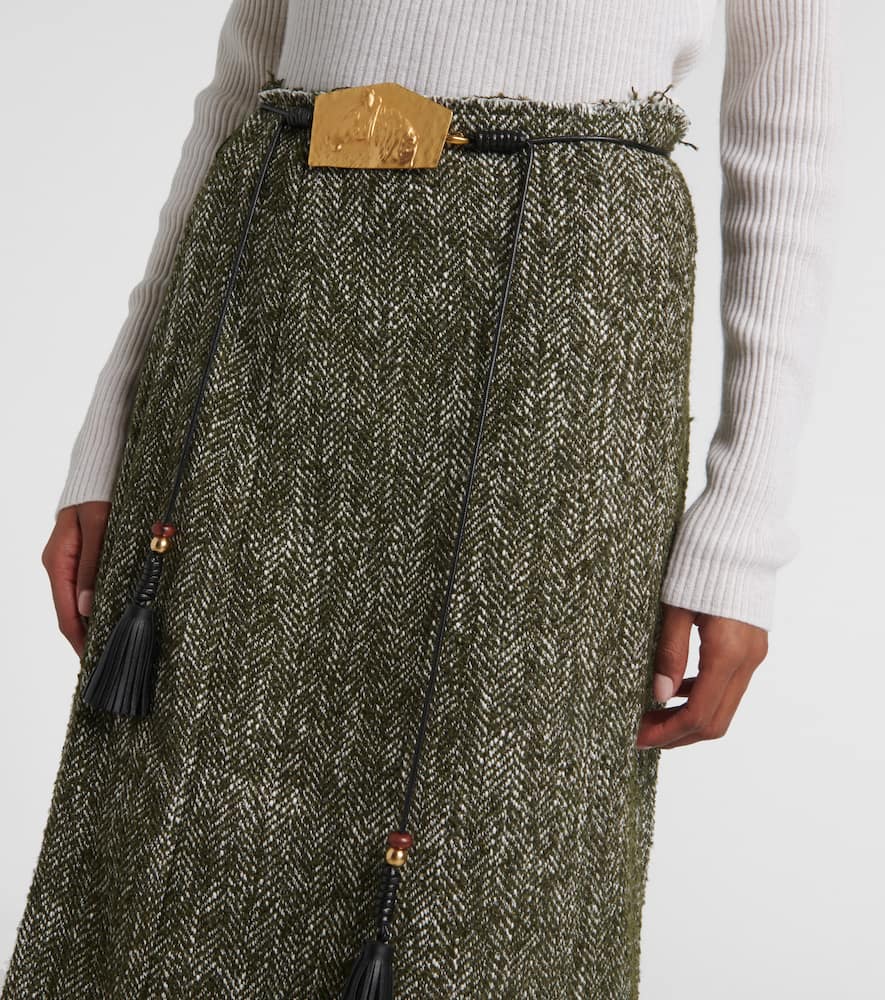 Xu Zhi Herringbone Midi Skirt In Green