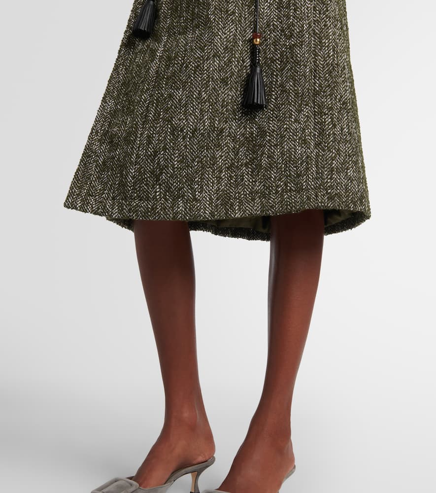 Xu Zhi Herringbone Midi Skirt In Green
