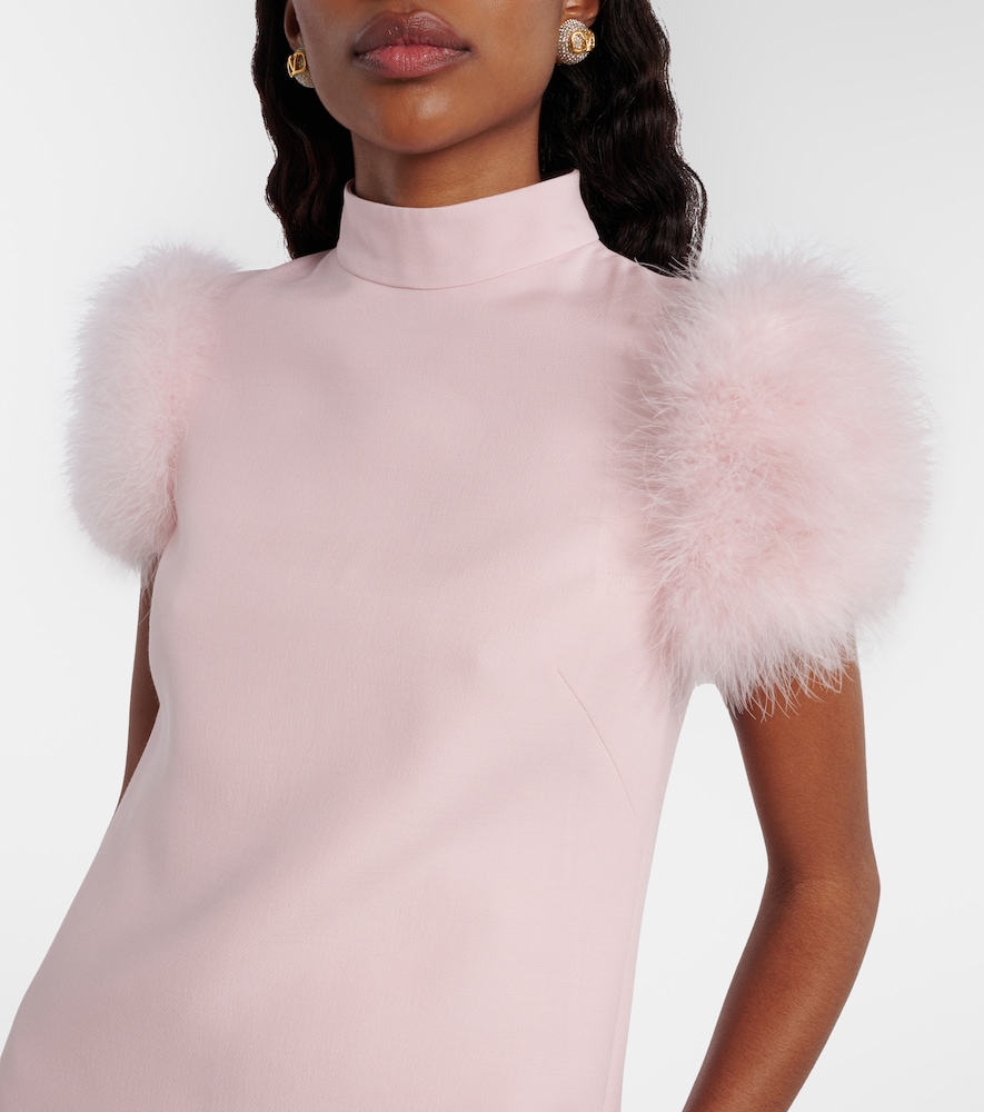  Valentino Valentino Feather-trimmed Turtleneck Crepe Couture Minidress 