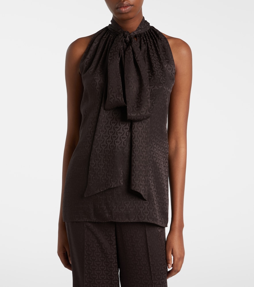  Gucci Gucci Horsebit Tie-neck Silk Jacquard Top 