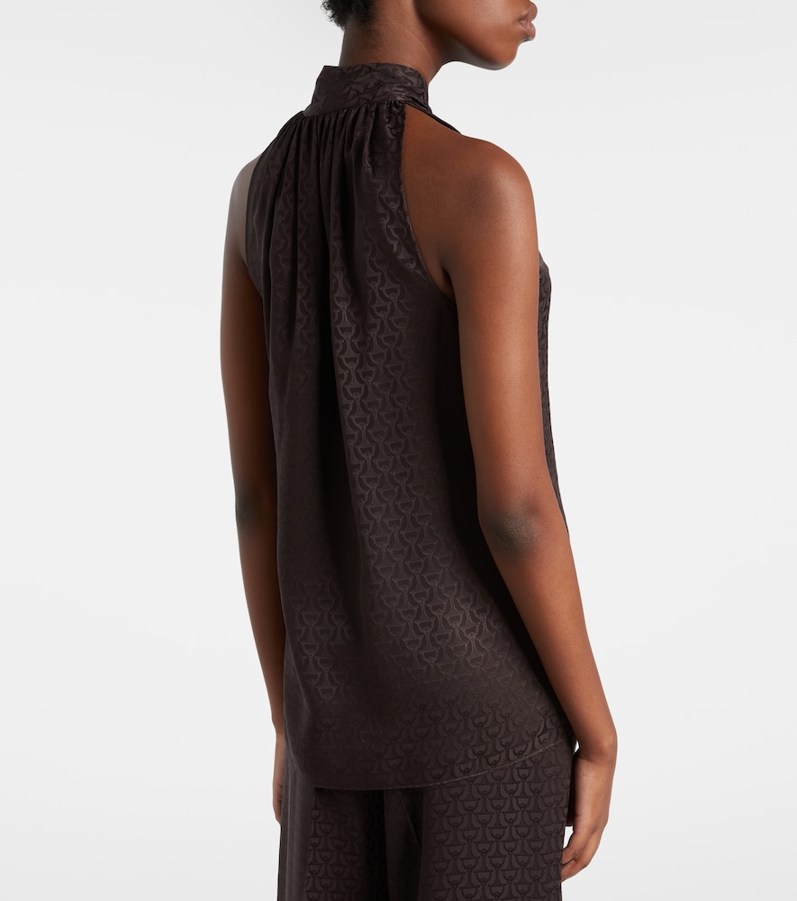  Gucci Gucci Horsebit Tie-neck Silk Jacquard Top 
