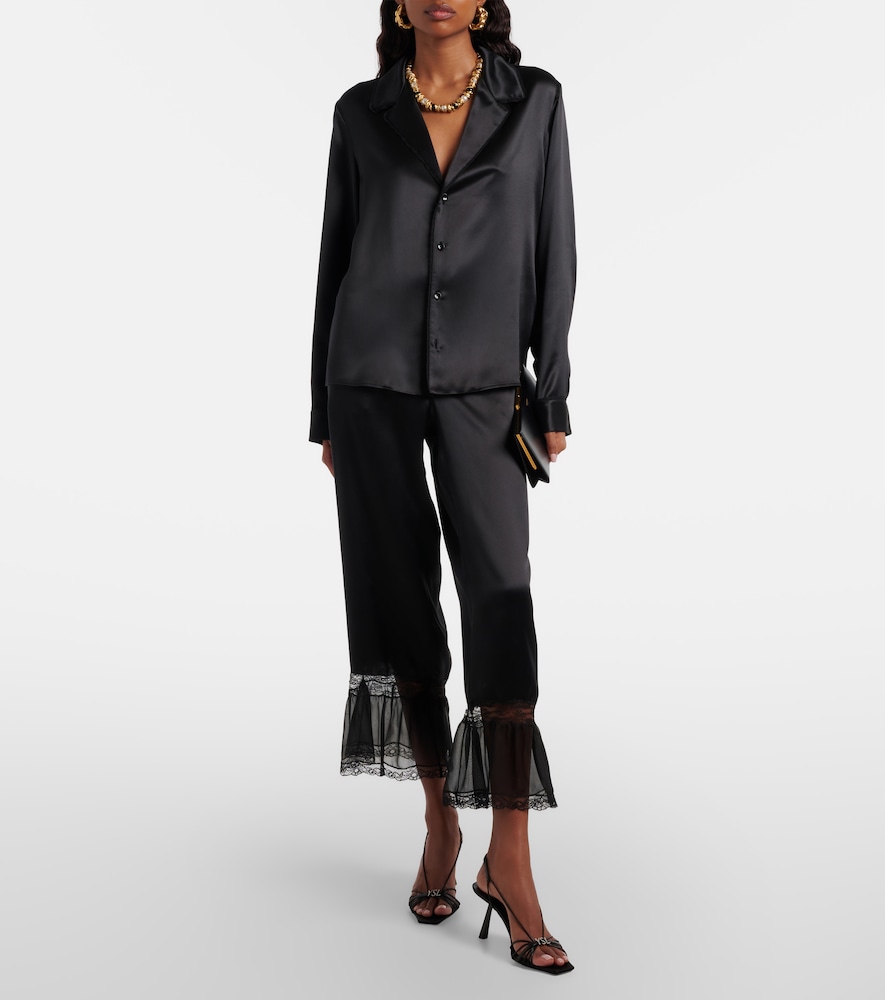  Saint Laurent Saint Laurent Weite Hose Aus Seidensatin Mit Spitze 