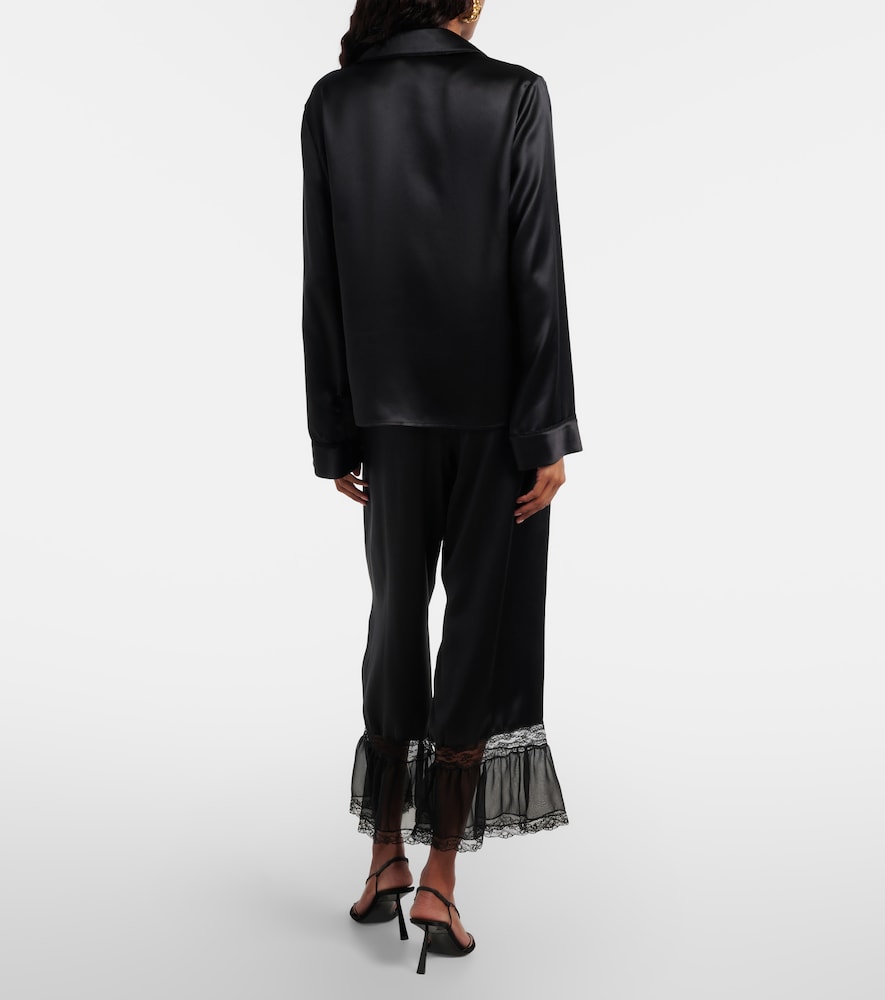 Lace-Trimmed Silk Satin Wide-Leg Pants