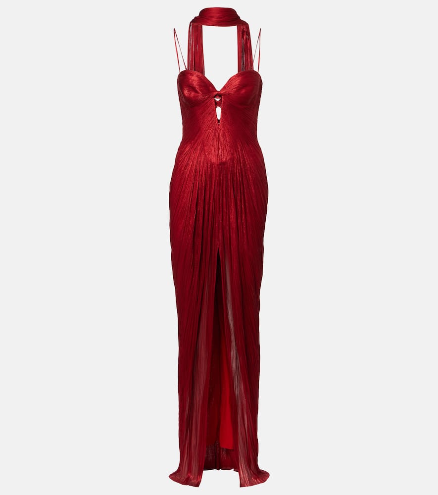 Maria Lucia Hohan Pleated Scarf-detail Silk Bustier Gown In Red