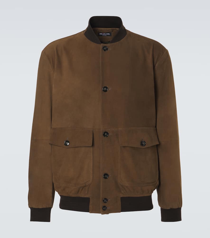 Kiton Suede Bomber Jacket In Brown