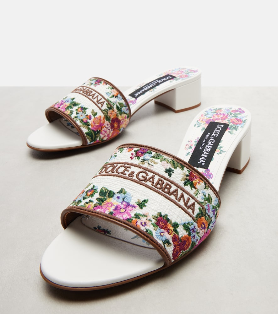  Dolce&gabbana Dolce&gabbana Floral Leather-trimmed Mules 