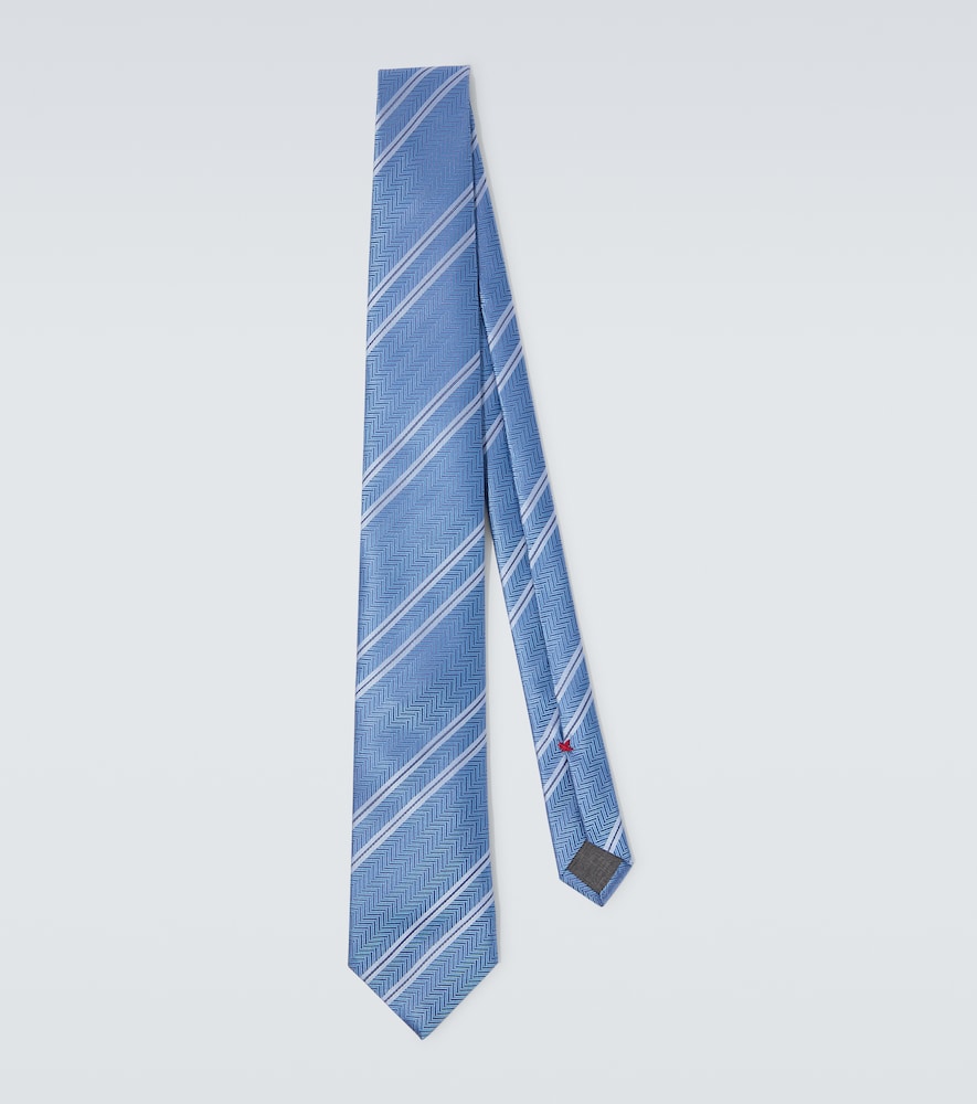 Brunello Cucinelli 7.5cm Striped Herringbone Silk-jacquard Tie In Blue