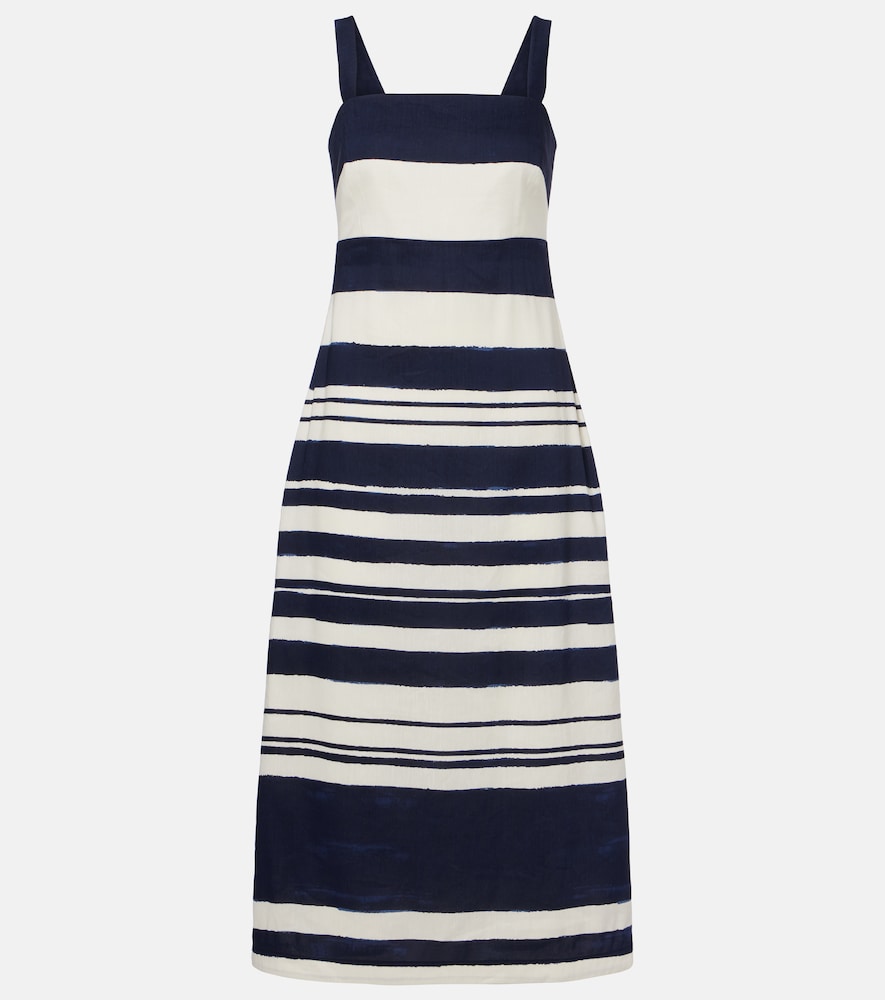 Veronica Beard Women's Blue Ella Striped Linen-Blend Midi Dress UK Size 2 - Mytheresa