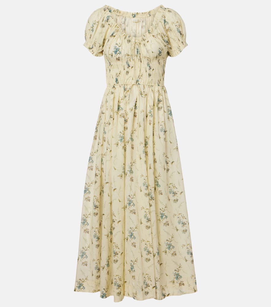 Doen Ashlynn Gathered Floral Cotton Midi Dress In Multi