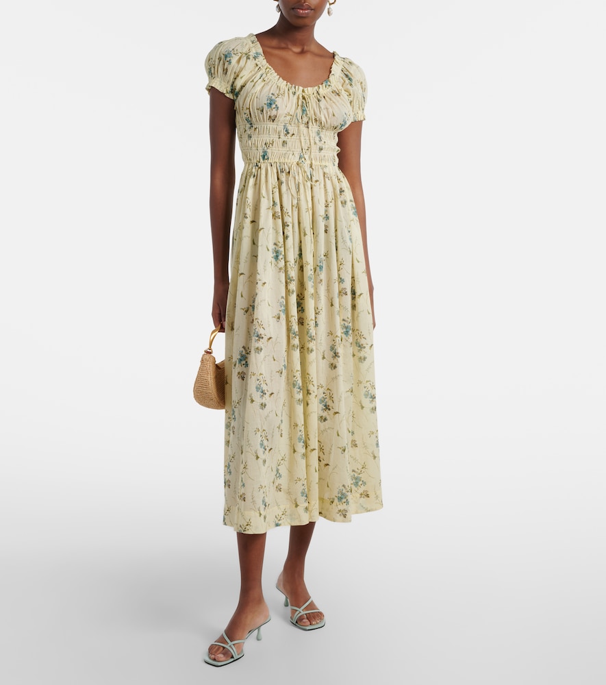 Dôen Ashlynn gathered floral cotton midi dress