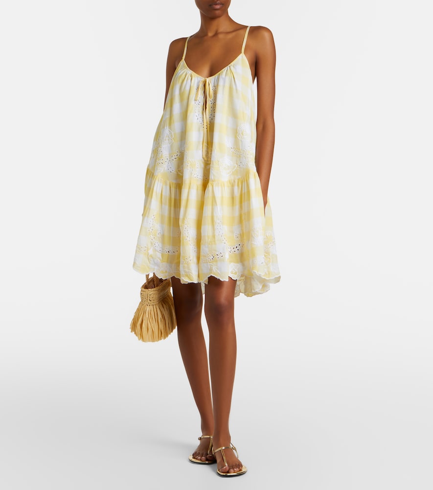 Juliet Dunn Embroidered checked cotton minidress