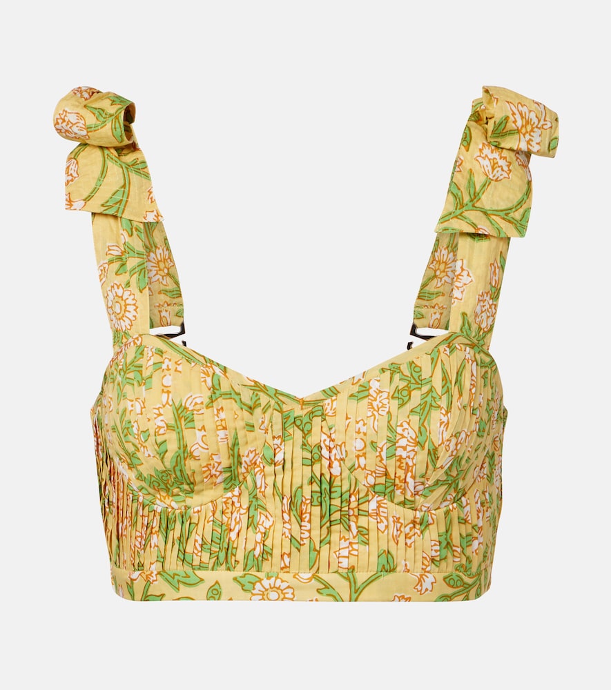 Poupette St Barth Carla pleated floral cotton crop top