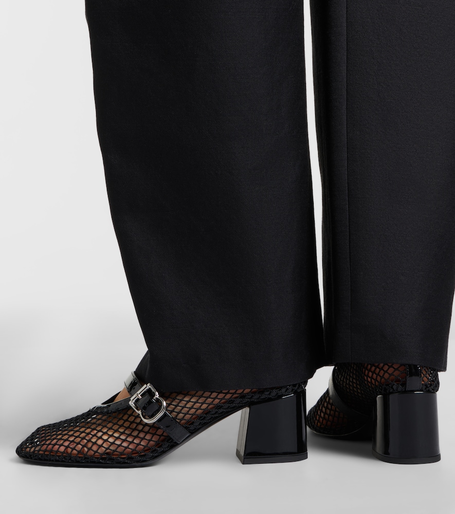 Alaïa Fishnet Leather-Trimmed Mary Jane Pumps