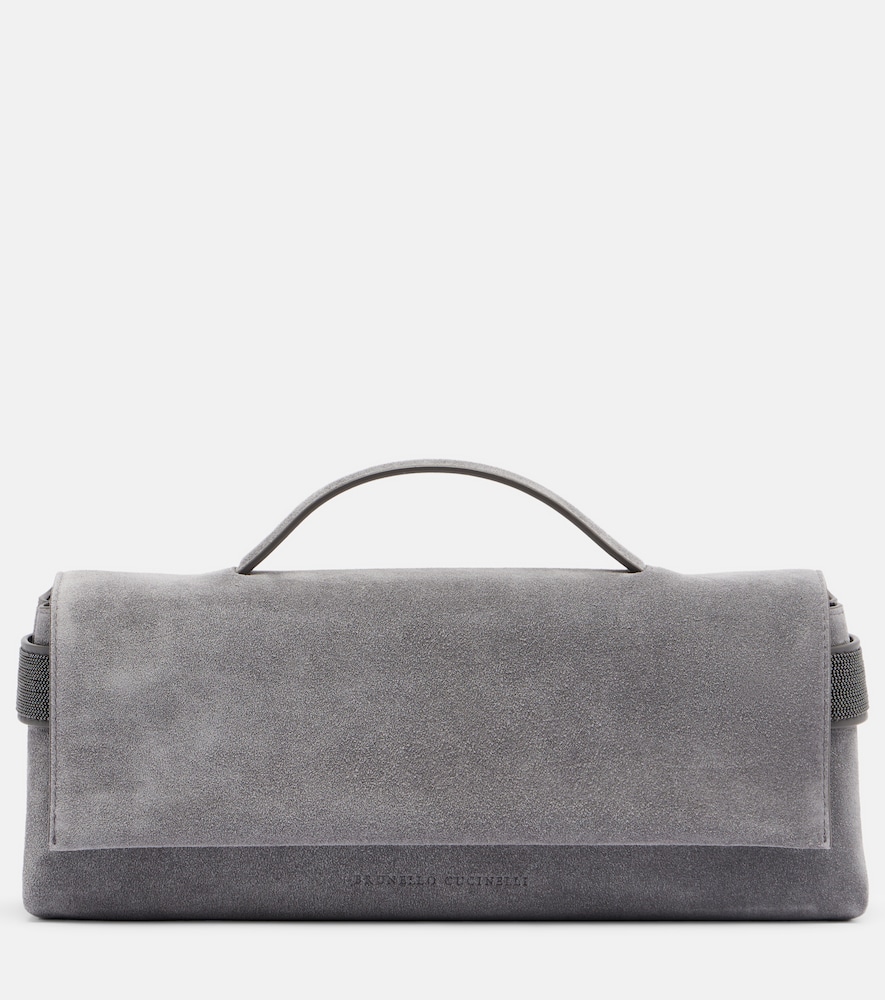 Brunello Cucinelli Monili Small embellished suede top-handle bag
