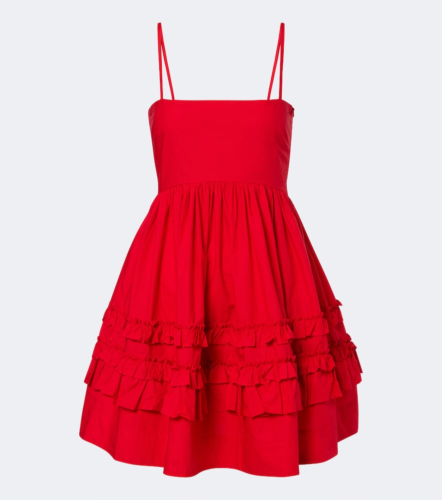 Ganni Women's Red Ruffled Cotton Poplin Minidress UK Size 6 - Mytheresa