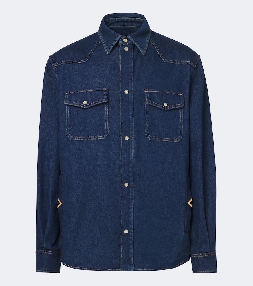 Valentino Westernhemd Vgold Aus Denim Einfarbig Herren Blau Eu Größe 39