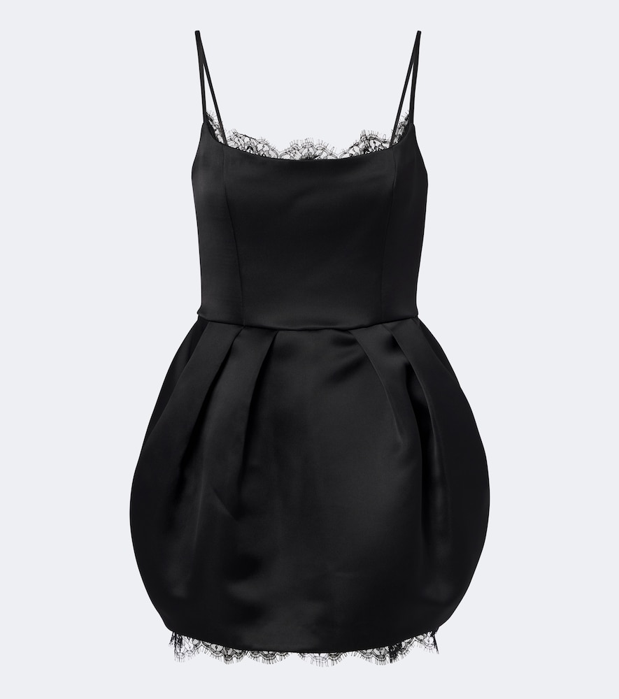 Abito corto in duchesse con pizzo