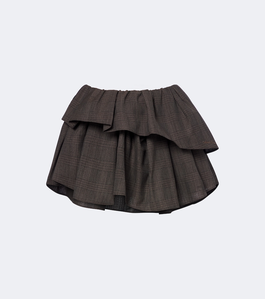 Acne Studios Ruffled Checked Wool-blend Miniskirt In Brown