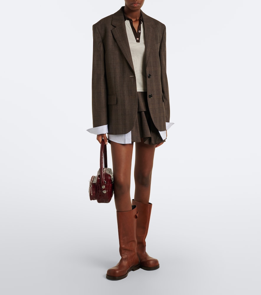 Acne Studios Ruffled Checked Wool-blend Miniskirt In Brown