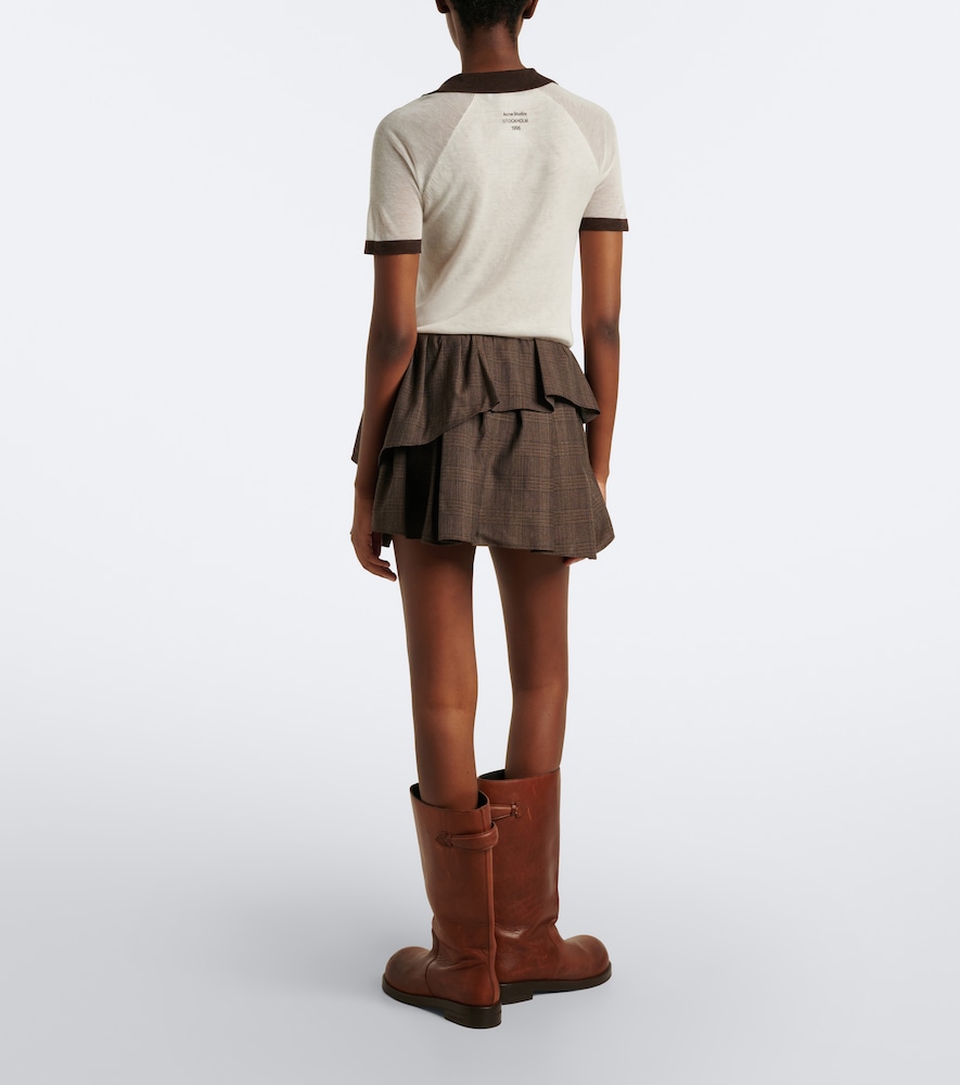 Acne Studios Ruffled Checked Wool-blend Miniskirt In Brown