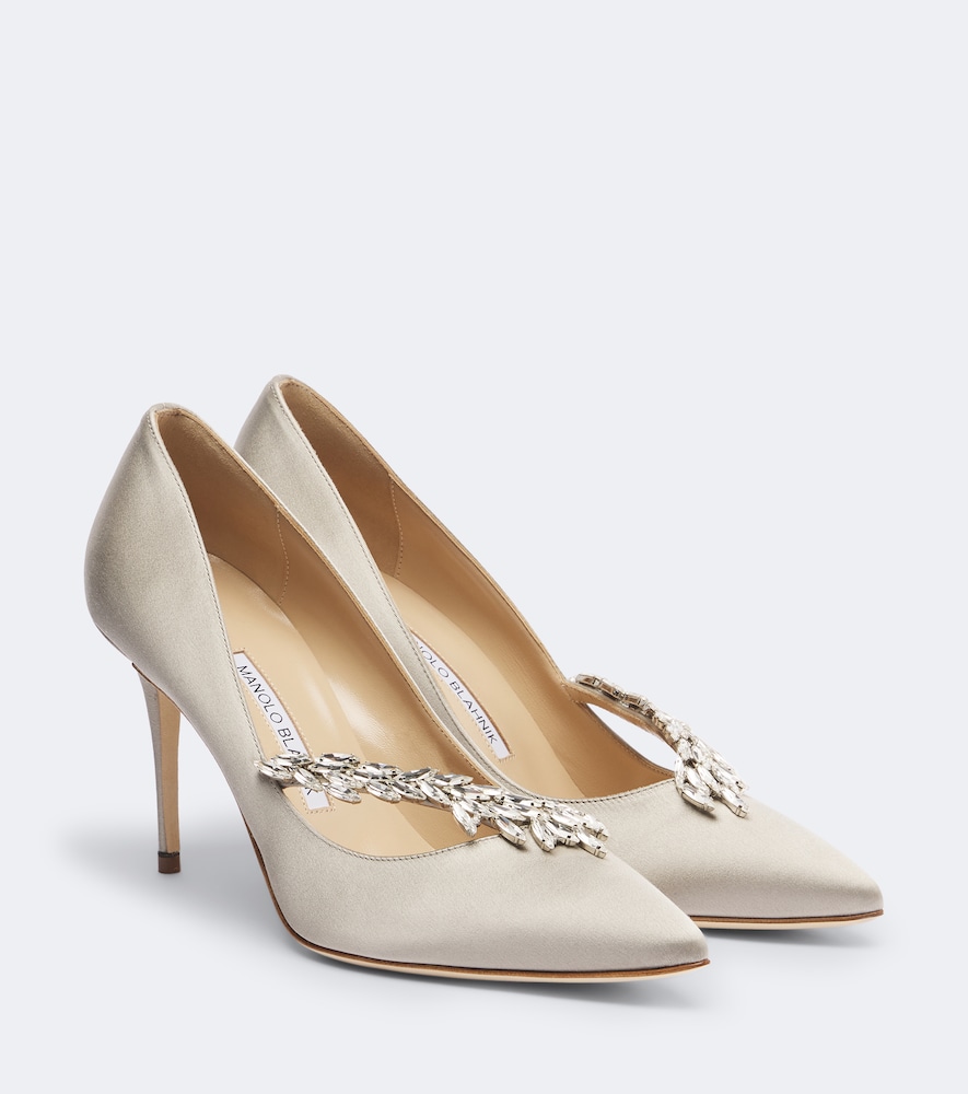 Manolo Blahnik Nadira Embellished Satin Pumps In Beige