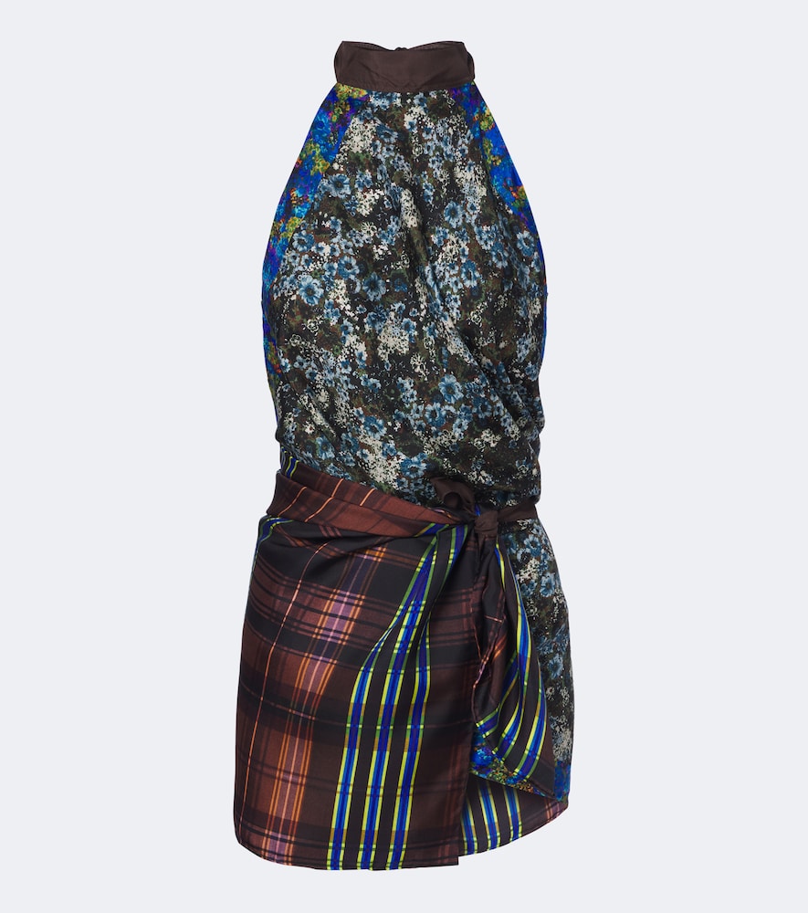 Dries Van Noten Printed Halterneck Silk Twill Minidress In Multicolor