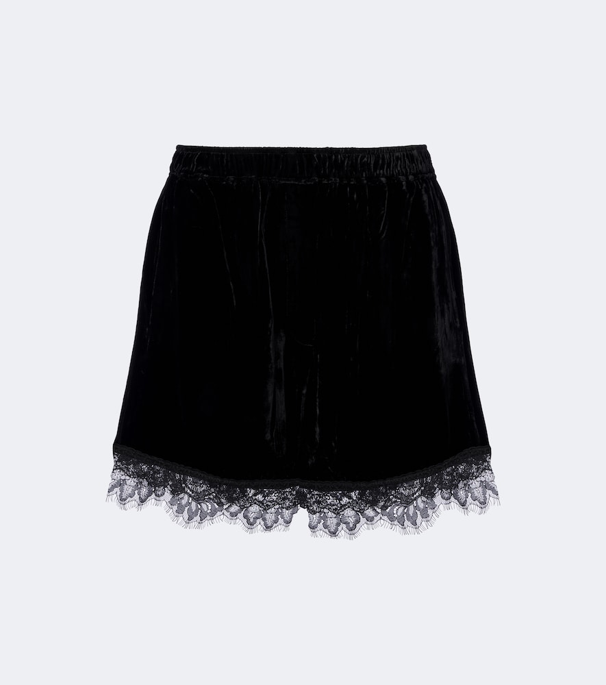 Ganni Ganni Lace-trimmed velvet shorts