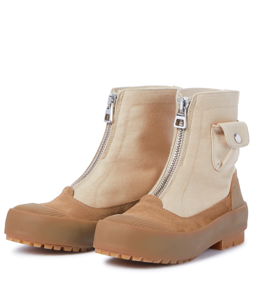 Shop Jw Anderson Duck Suede-trimmed Ankle Boots In Beige