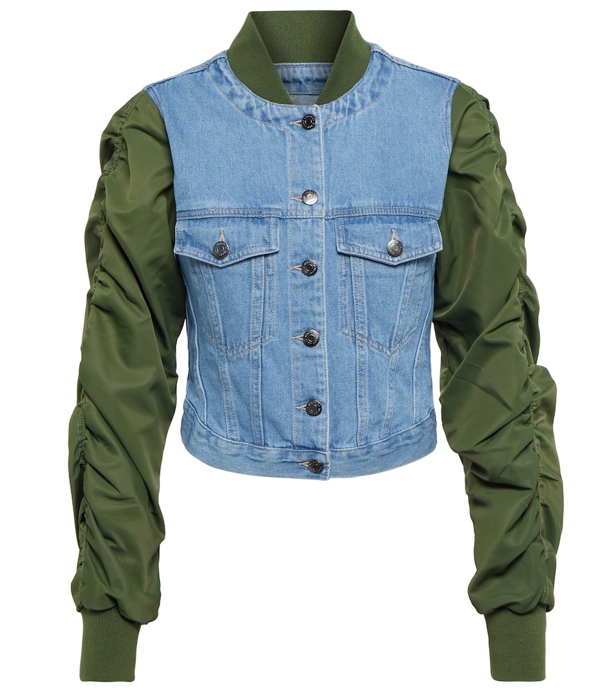 Veronica Beard Emelia denim-paneled bomber jacket