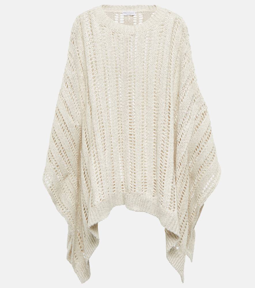 Brunello Cucinelli Open-knit linen and cotton-blend poncho