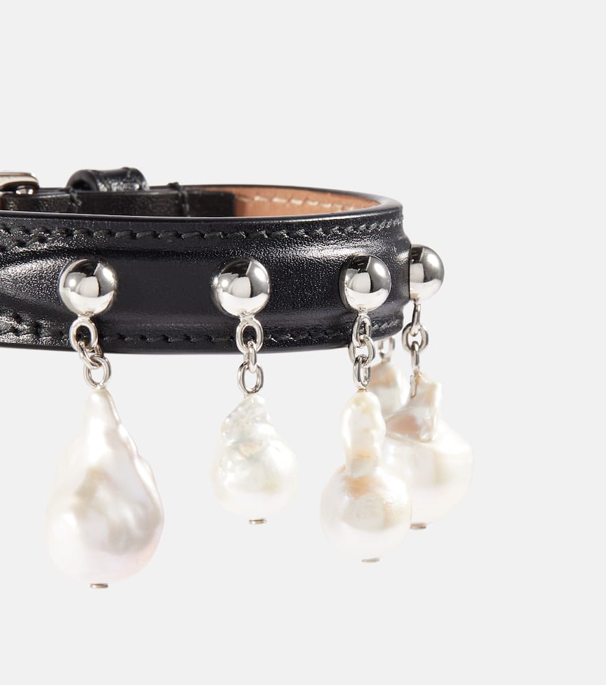 Shop Alaïa Mother-of-pearl Leather Bracelet In Black