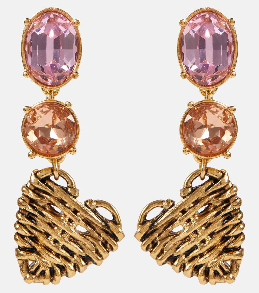 Oscar De La Renta Rattan Heart Embellished Earrings In Rose