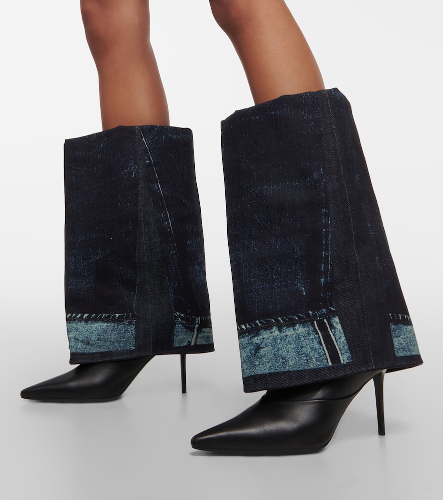 Shop Jimmy Choo X Jean Paul Gaultier Leather And Denim Boots In Blue