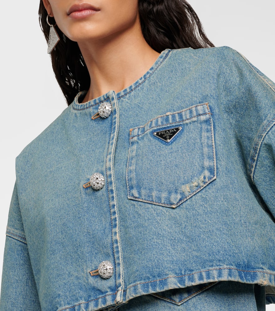 Prada Cropped-jeansjacke In Blau