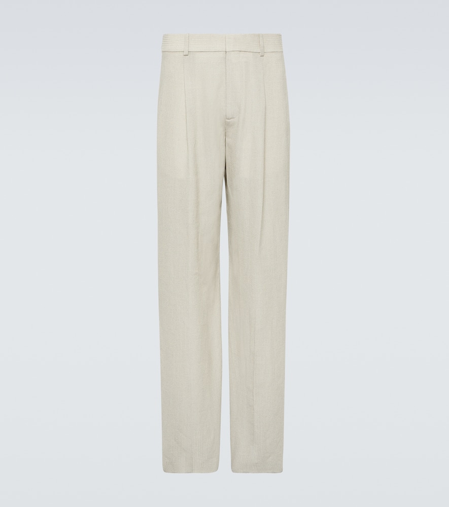 Wool and silk-blend mouliné wide-leg pants