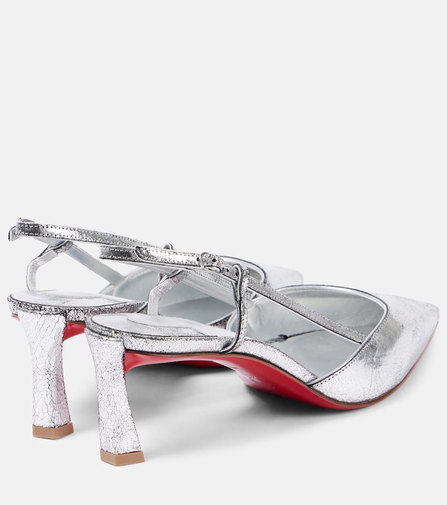 Christian Louboutin Condoroline 55 Metallic Leather Slingback Pumps In Silver