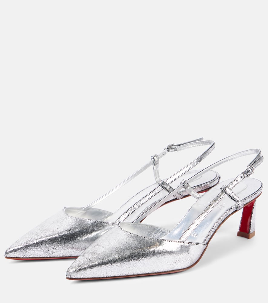 Christian Louboutin Condoroline 55 Metallic Leather Slingback Pumps In Silver